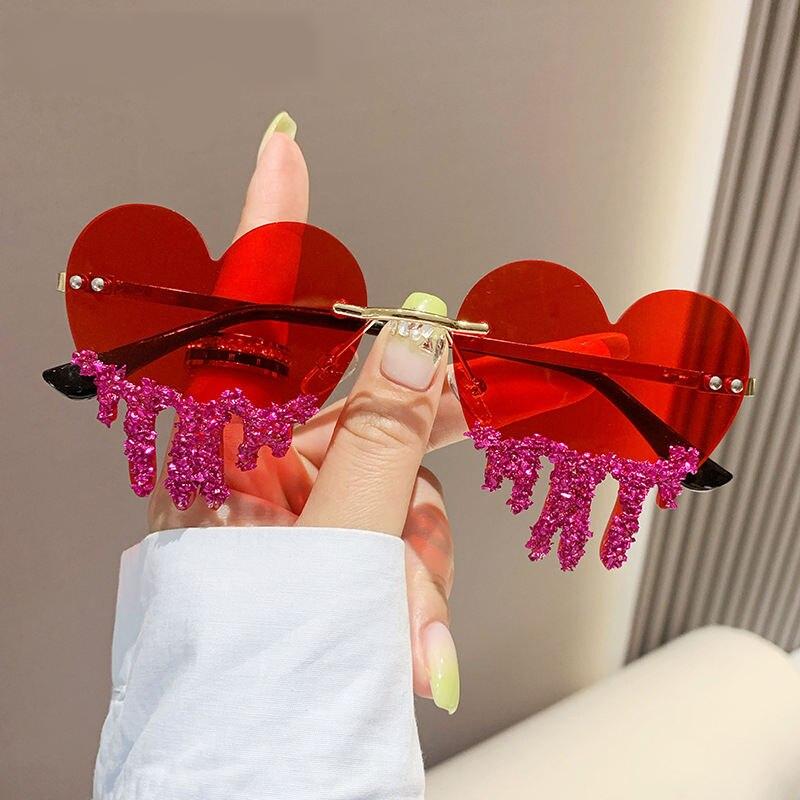 Heart Shaped Diamond Sunglasses Women Luxury Brand Rimless Sun Glasses Ladies Multicolor Rhinestone Eyewear Oculos De Sol Femini